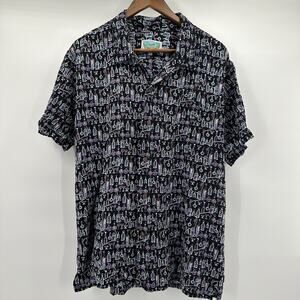 Atomik Tiki‎ Shirt Mens XL Black Purple Drink Shaker Bottle Hawaiian Tropical